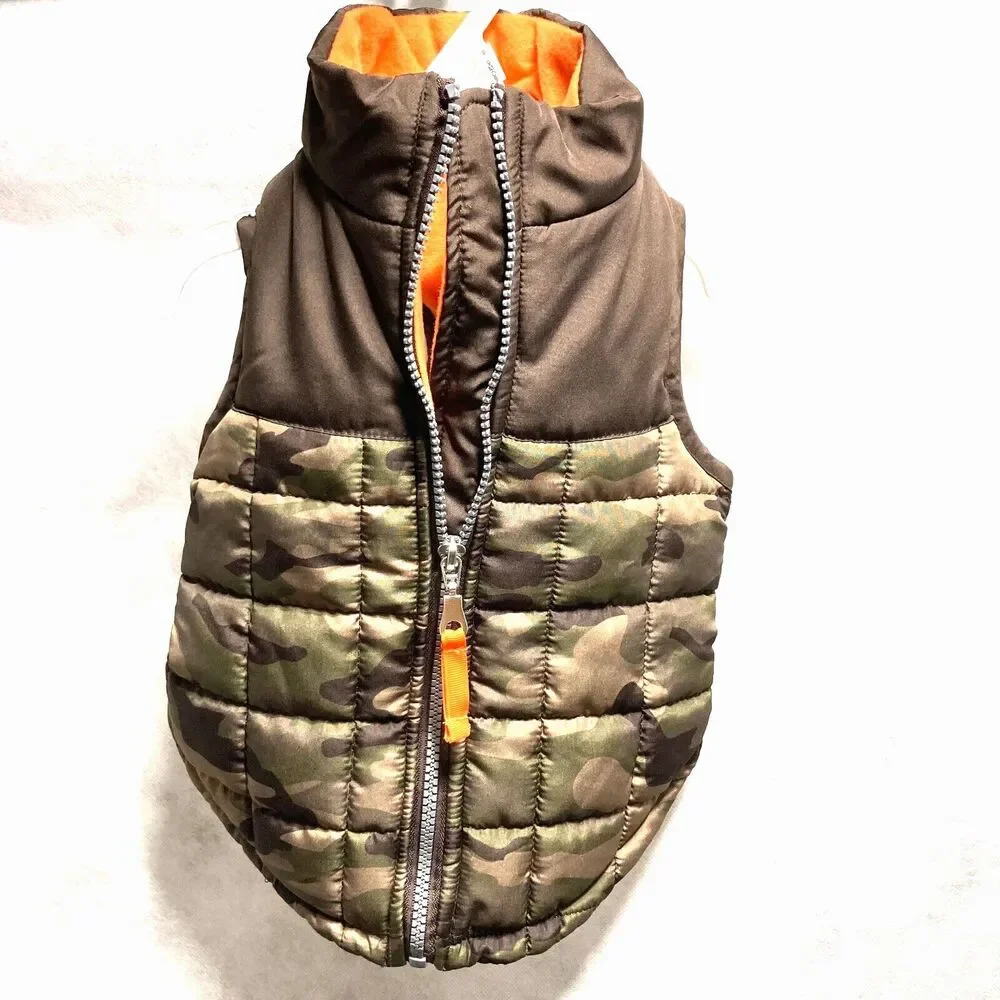 HUNTING Dog Puffer Camouflage Quilted Jacket Zippered Green Brown Orange Small